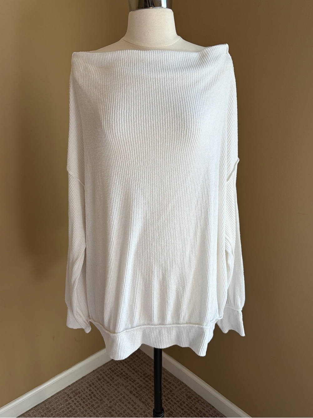 We The Free Main Squeeze Hacci Off Shoulder Ribbed Top, Medium, Boho Slouchy